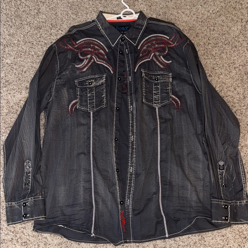 Roar Black and Red Embroidered Shirt Jacket